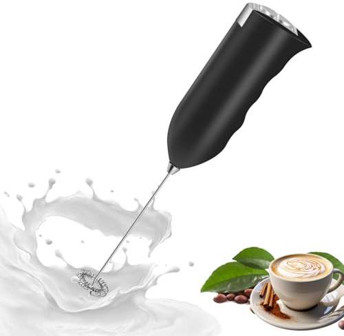 Potente espumador de leche de mano, funciona con pilas, 2 velocidades ajustables con 2 botones, batidor eléctrico de espuma, mezclador de bebidas de mano, mini varita espumadora con batidor de acero