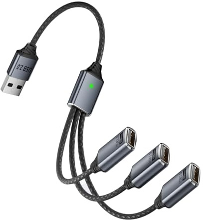 TFAK 0.8Ft USB2.0 Adapter, USB Splitter Y, USB1 in to 3 Out Extender Cable,for Car/Mac/Xbox/Laptop/Tablet/Smartphone Data Transmission（Black