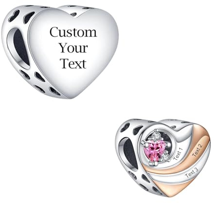 NINGAN 925 Plata De Ley Encanto CorazóN Personalizado Grabado Rosa ZircóN Encantos Personalizados Pulseras Y Collares JoyeríA Regalos Para Mujeres