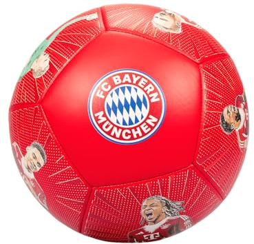 FC Bayern München Fußball Größe 5 Player 2025-26 (Rot/Schwarz) I Maschinengenähter Spielball mit Spielernamen & Nummern I Offiziell lizenziert