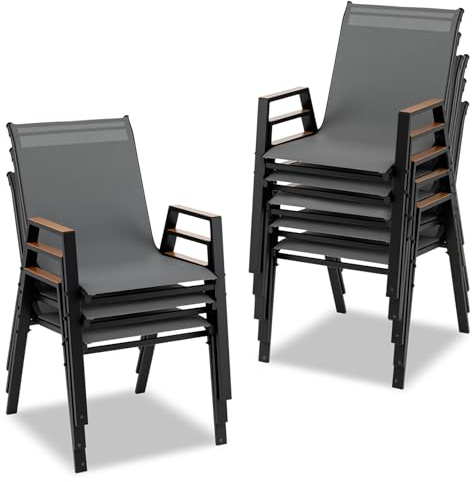 COSTWAY Gartenstühle stapelbar 8er Set, Stapelstühle, Terrassenstühle mit Armlehnen, Balkonstühle bis 180 kg belastbar, 56 x 66 x 88 cm (Grau)