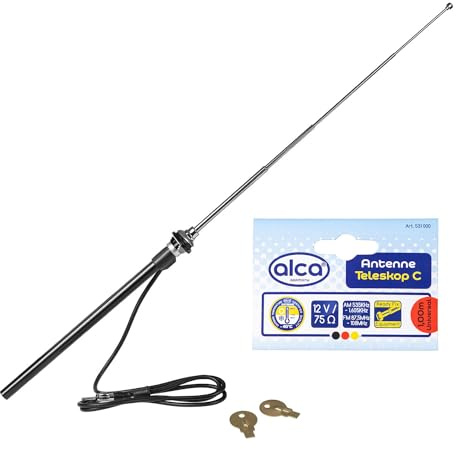 alca® Antenne Teleskop C - Antenne Auto Zubehör für Golf 4, Mini Cooper - UKW/MW Bereiche, 1 m Länge, wasserdicht und einfache Montage, DIN Stecker, Universal