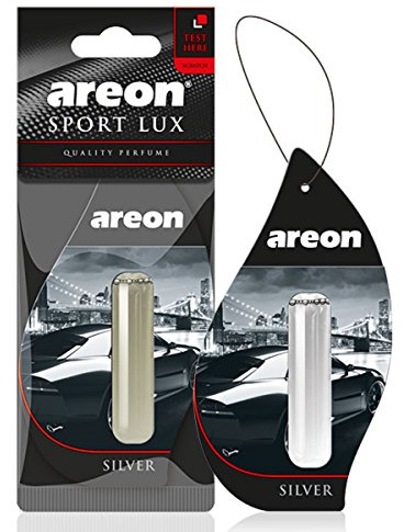 AREON Liquid Lufterfrischer Auto Duft Sport Lux Silber Autoduft Duftflakon Parfüm Flakon Aufhängen Hängend Anhänger Spiegel 5ml Schwarz 3D (Silver Pack x 1)