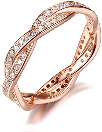 Qings 925 Sterling Silber Rosé Gold Vergoldet Ring mit Zirkonia Hochzeit Schmuck für Frauen Damen Mädchen