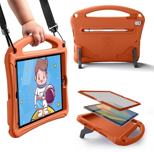 Bam Bino Space Suit stoßfeste Schutzhülle für iPad 6. Generation, passend für iPad 5. Generation, Air 2, Air 1, Pro 9,7 Zoll (24,6 cm), Solar Tangerine