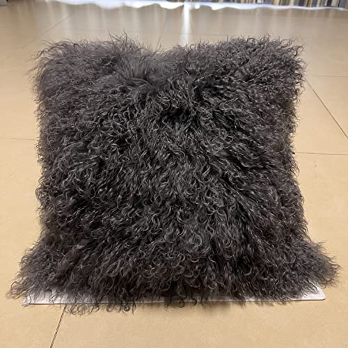 MOOX Mongolian Lamb Fur Pillow Covers Lumbar Throw Sheepskin Pillow Case Genuine Wool Fur Tibetan Accent Living Room Bedroom Decorative Cushion Cover (18 * 18inch Brown)