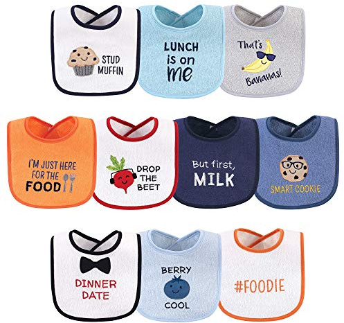 Hudson Baby Unisex Baby Cotton Terry Drooler Bibs with Fiber Filling, Boy Muffin, One Size