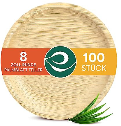 ECO SOUL Palm Leaf Plates 8”(20cm) 100 Round Bamboo Plate I Eco Friendly, Biodegradable, Compostable Heavy-Duty Plate, Disposable Plates for Thanksgiving Dinner, Party & Events