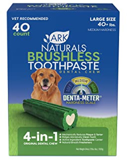Ark Naturals Brushless Toothpaste – Large Breeds, 54oz Bag – Dog Dental Chew with Toothpaste Center – Freshen Breath and Reduce Plaque & Tartar with Dental Chews for Dogs