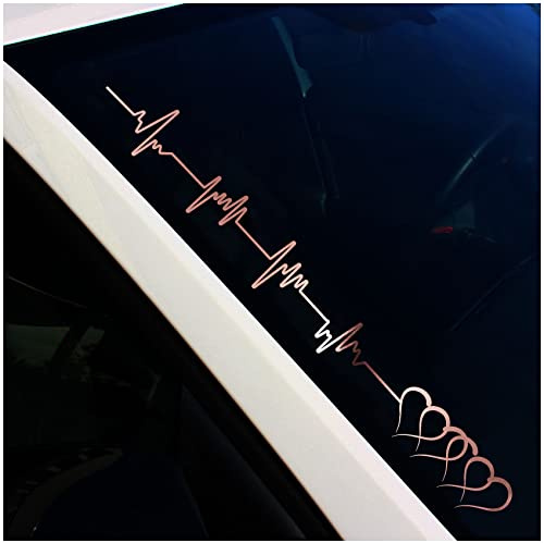 Frontscheibenaufkleber Schriftzug Herzzschlag Herz Aufkleber für Windschutzscheibe Heckscheibe Frontscheibe Auto Fahrzeug Dekor Sticker FS19 (Rosegold Chrom, Außenklebend)