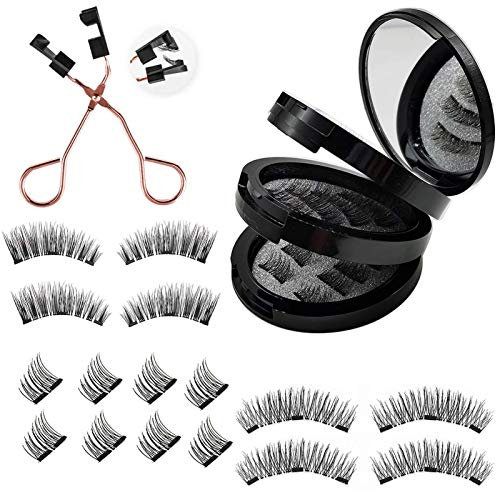 Bexdug Magnetische Wimpern, Falsche Wimpern -Wimpern-Sets Natürlich aussehende Wiederverwendbare magnetische Wimpern, Wimpern Quantum Magnetische Wimpernzange mit 3 Paar Magneten