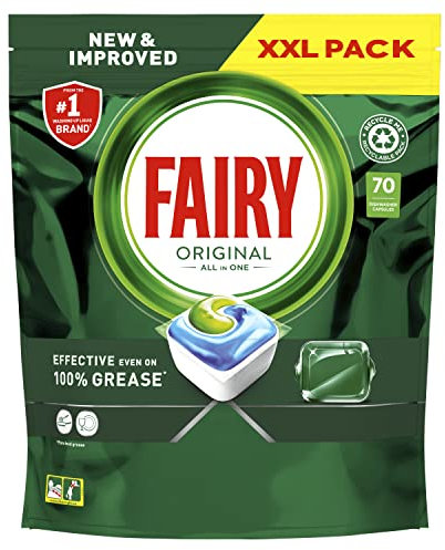 Fairy Original All in One Dishwasher Tablets, Regular, 70 Capsules, Effective Even On Dried-On Grease x4