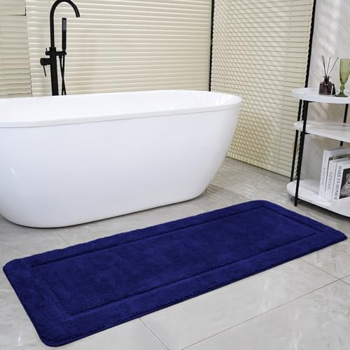 SOANNY Tappeto da Bagno 60x150 cm, Microfibra a Pelo Alto, Antiscivolo e Lavabile, Assorbente, Perfetto per Bagno e WC, Blu