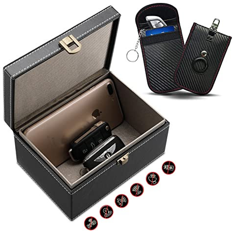 FOVNOT Faraday Box for Car Keys & 2 RFID Blocking Pouches - Anti-Theft Keyless Entry Signal Blocker Box with AirTag Cover, Car Key Fob Protector
