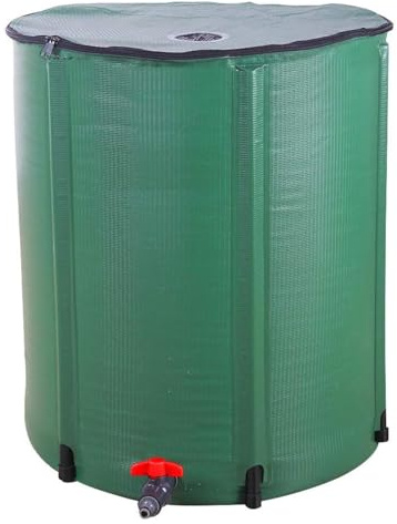 LEADZM Faltbar Regentonne, Tragbarer Wasserauffangbehälter, Regenwassertonne mit Filter Zapfhahn Überlaufset, Regenwassersammelsystem Fallrohr, Regenwassertank (200 Liter)