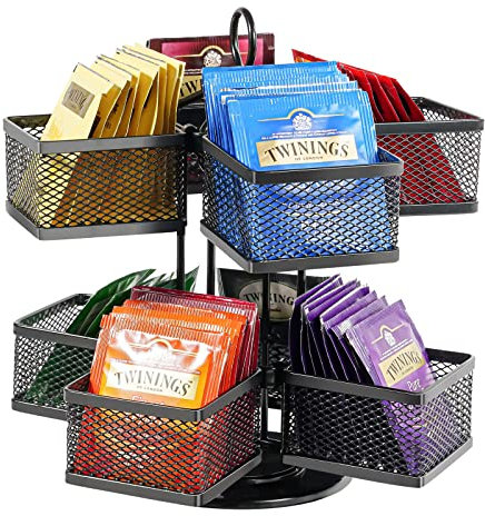 Puricon Porta Tisane Bustine Rotante a 360°, Porta Bustine The e Tisane con 8 Scomparti, Scatola Tisane a 2 Livelli, Tea Box per Bancone da Cucina -Nero