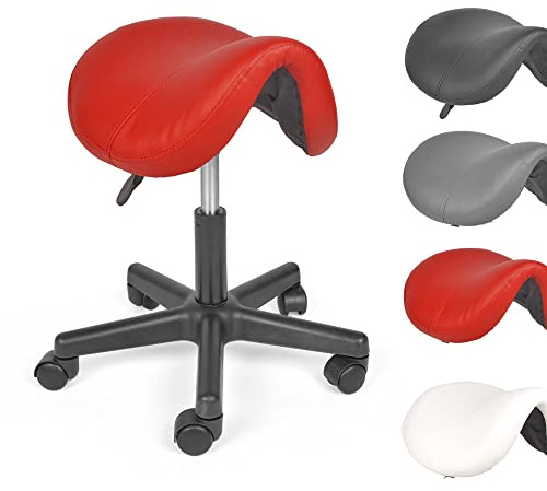 Mingone Sadelpall, Ergonomisk Höjdjusterbar Kontorspall med Hjul, 360° Vridbar, för Kontor, Arbetsrum, Studio, Röd