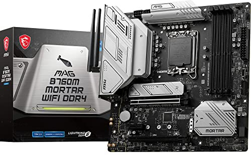 MSI MAG B760M MORTAR WIFI DDR4 Motherboard, Micro-ATX - Supports Intel 12th & 13th Gen Core Processors, LGA 1700 - 75A DrMOS VRM, DDR4 Memory Boost 5333+MHz/OC, PCIe 5.0 x16, M.2 Gen4, Wi-Fi 6E