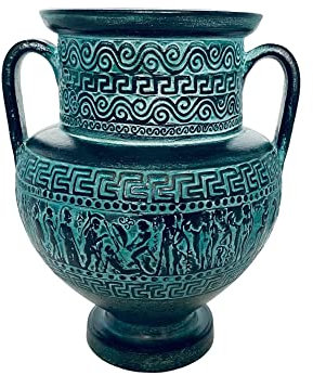Relief terracotta Pottery Amphora 21cm,Green Patina,Ancient Greek Mythology Scenses