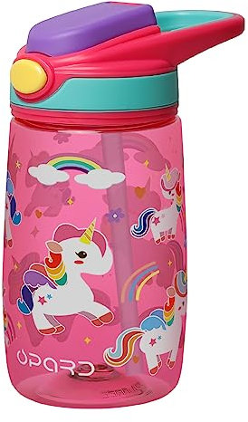 Opard Trinkflasche Kinder 400ml, BPA-freiem Tritan, Mit auslaufsicherem Flip-Top-Deckel, Strohhalm für Schule und Reisen