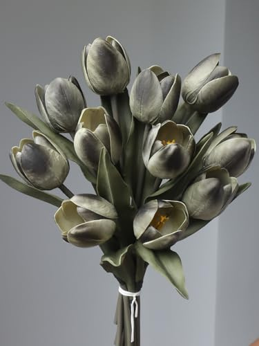 Buart Künstliche Tulpen, Farbe Schwarzer Kaffee, Luxus-Serie, groß, Valentinstag, Muttertag, Ostern, Zuhause, Küche, Hochzeit, Dekoration, 11 Stück