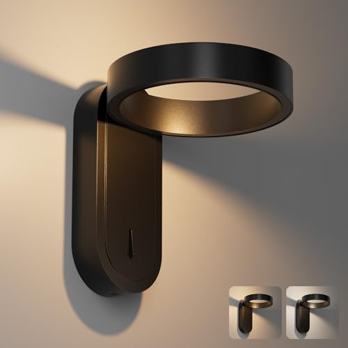 Klighten Applique Murale Interieur avec interrupteur 3000K/4000K 5W, Noir | Aluminium, 330° Orientable, Lampe Murale LED intérieur, pour Chambre Salon Escalier, Blanc Chaud / Blanc Naturel