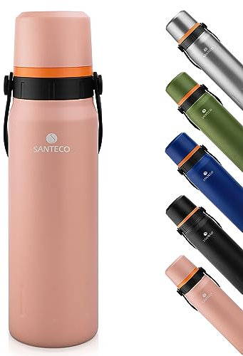 SANTECO Thermoskanne Thermosflasche Edelstahl 1,2L - Auslaufsichere Thermoskanne mit Trinkbecher für unterwegs- BPA-frei - Isolierflasche Kaffee & Tee für Kinder, Sport, Schule - 24H Kalt & 12H Heiß