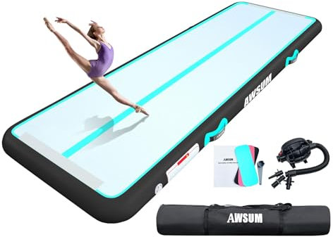 AWSUM Air Tracking Matte Tumbling Matten, Aufblasbar Gymnastikmatte Turnmatte, 10cm hoch mit Luftpumpe Air Matte Track mit Tragetasche für Zuhause, Yoga Outdoor Übungsgymnastik usw