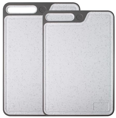 Tagliere Tablas de cortar para cocina, juego de 2 tablas de cortar grandes, tabla de cortar antideslizante con Dandle y jugo Groovenon, tablas de cortar aptas para lavavajillas (gris)