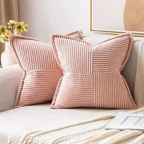 NSXIN Kordsamt Kissenbezug Weiche Kissenhülle 2er Set Dekorative Sofakissen Couchkissen Dekokissen Moderne Zierkissenbezug Kuschelkissen für Schlafzimmer Wohnzimmer (Rosa,40x40cm)