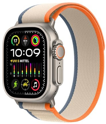 Apple Watch Ultra 2 GPS + Cellular, 49mm Titangehäuse, Trail Loop Arancione/Beige - M/L