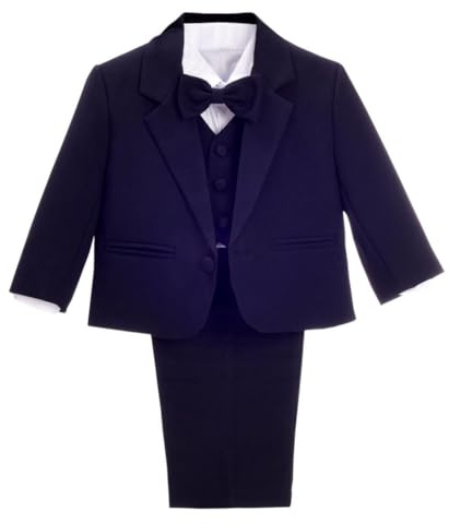 Lito Angels Bebisar Pojkar Formell Kostym, 5 Stycken Set Bröllop Dop Outfit (Blazer, Skjorta, Väst, Byxor, Fluga) Elfenben/Vit/Svart/Kungsblå