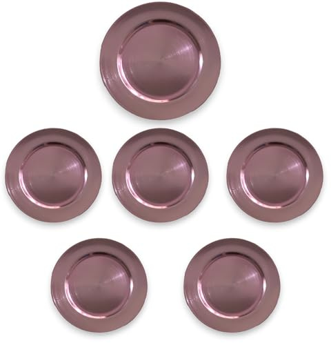 Generico Sottopiatti Rosa Antico SPAZZOLATO Bordo LISCIO, uso Decorativo in plastica Rigida Bordo liscio, Tondo 33 cm, Natale cenone sotto Piatto Natalizio Cenone Capodanno Aperitivo (6 e 12 pz) (6)