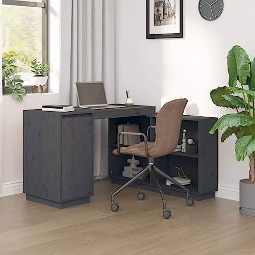 KTHLBRH Schreibtisch Grau 110x50x75 cm Massivholz Kiefer, Sekretär Schreibtisch, Schreibtisch, Computertisch, platzsparendes Design, ideal für das Homeoffice