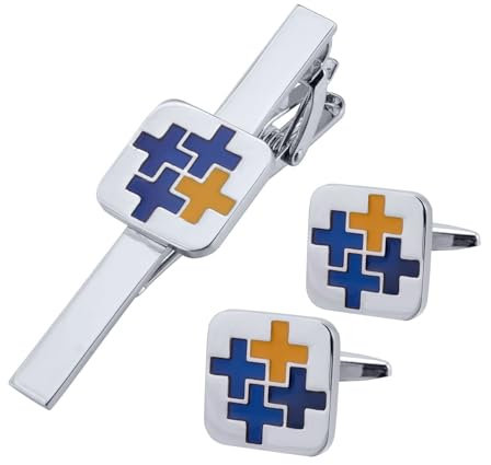 Homxi Krawattennadel und Manschettenknöpfe Set,Herren Krawattennadel Messing Quadrat mit Kreuz Hemd Manschettenknöpfe Herren Silber