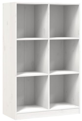 vidaXL Bücherregal, Bücherschrank mit 6 Fächern, Regal mit Holzrahmen, Standregal Aktenregal für Wohnzimmer Büro, Weiß Massivholz Kiefer