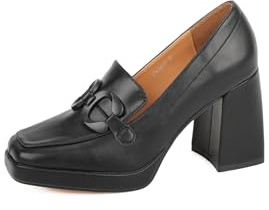 QUEEN HELENA Mocassini con Tacco Largo Scarpe Eleganti con Fibbia Donna ZM9616 (Nero, Sistema Taglie Calzature EU, Adulto, Donna, Numero, Media, 40)