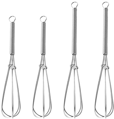 Lot de 4 mini fouets portables en acier inoxydable - Fouet à fil épais - Mini outil de cuisson pour cuisiner, battre, mélanger dans la cuisine (13,5 cm + 18 cm)