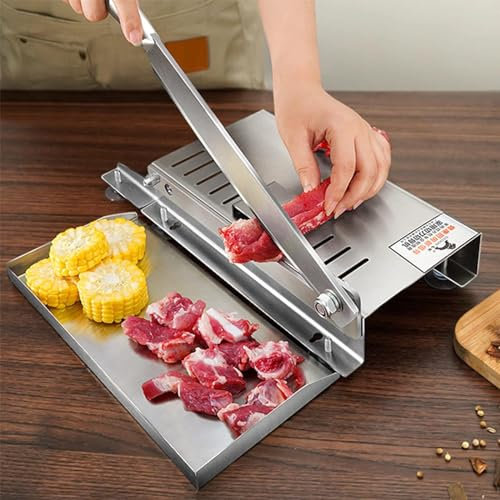 Manual Bone Meat Cutter, Stainless Steel Ribs Meat Chopper, Home Commercial Food Slicer Machine for Fish, Chicken, Beef, Frozen Meat, Vegetables