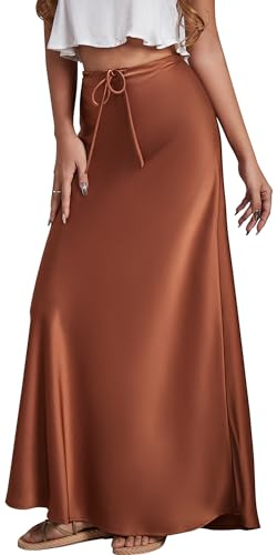 Maeau Femme Longue Jupe en Satin sur La Hanche Cordon de Serrage Uniforme Jupe Crayon Taille Haute Réglable Demi-Jupe a Ligne Causal Jupe en Satin Resserrée sur La Silhouette Quotidienne Jupe d'Été