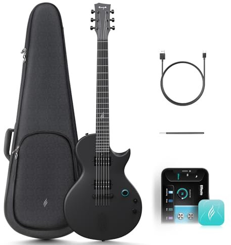 Enya E-Gitarre Nova Go Sonic – Schwarz Intelligente E-Gitarre aus Kohlefaser mit Kabellosem 10-W-Lautsprecher, Integrierten Voreinstellungen, Ladekabel, Einstellschlüssel und Gigbag