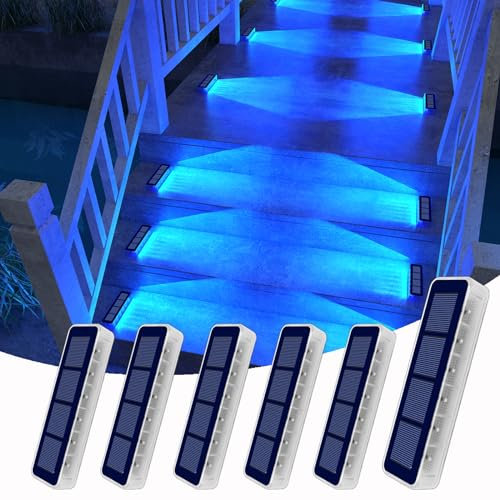 DetarZinLED Lumiere Solaire Exterieur Jardin, Lot de 6 Bleu Eclairage Escalier Exterieur, IP68 Étanche LED Lampe Solaire pour Jardin, Chemin, Escalier, Allée, Patios, Sol