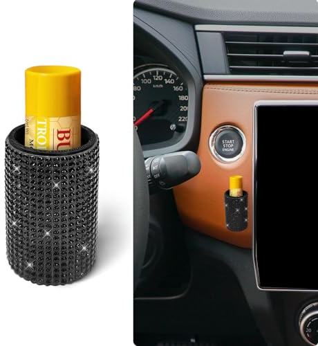 xbrtaia 1 Pack Upright Car Chapstick Holder, Bling Insulating Lip Balm Holder,Rhinestone Car Accessories for Women Interior,Suitable for Most Vehicles.(Black)