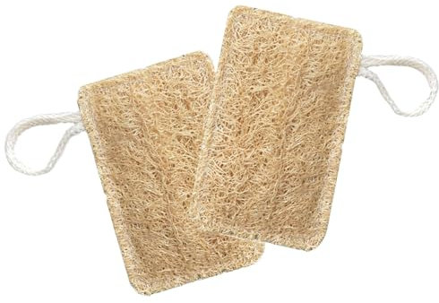 2 esponjas de lufa natural para lavar la cocina, biodegradables, no rayan, con cuerda para colgar (A)
