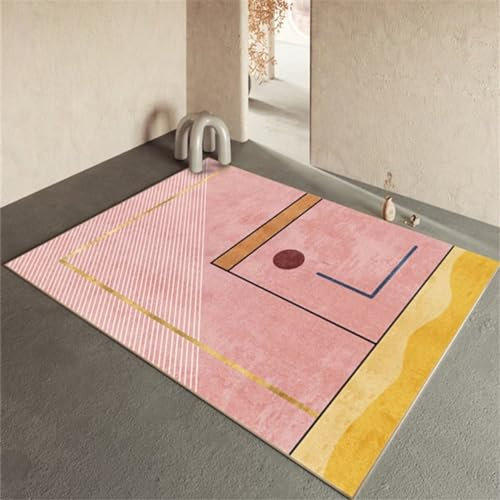 RUGMRZ Deko Terrasse Webteppich Schlafzimmerteppich rosa geometrisches Design Linie Dekoration waschbar Teppich Büro 160X230CM