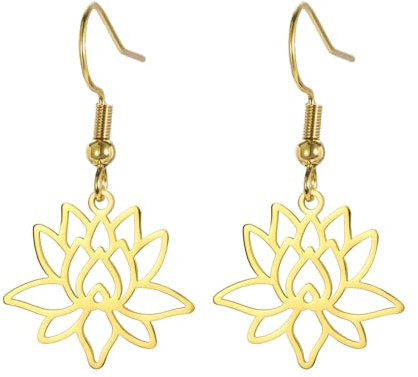 Dreamtimes Lotus Blume baumelnden Ohrringe für Frauen Unalome Symbol Amulett Edelstahl Ohrringe Lotus Blume Charme Ohrringe Inspirational Ohrringe Yoga Heilung Charms Buddha Yoga Schmuck