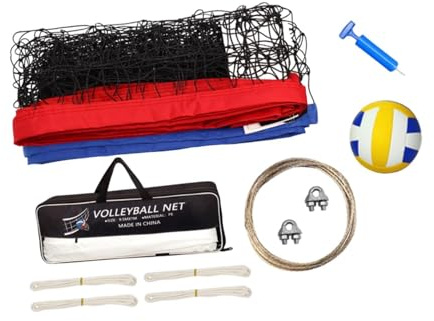 TISHITA Volleyballnetz Set Tragbares Komplett Set Outdoor Volleyballnetz Ohne Stangen Langlebig Polyethylen für Schulen Hinterhof Vereinsaktivitäten, mit Pumpe und Ball