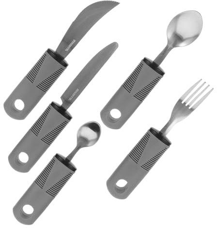 HAWILLOSCH Cubiertos Adaptativos Antideslizantes Para Ancianos Juego Utensilios De Comida Con Mango Engrosado y Para Personas Con Temblor y Discapacidad