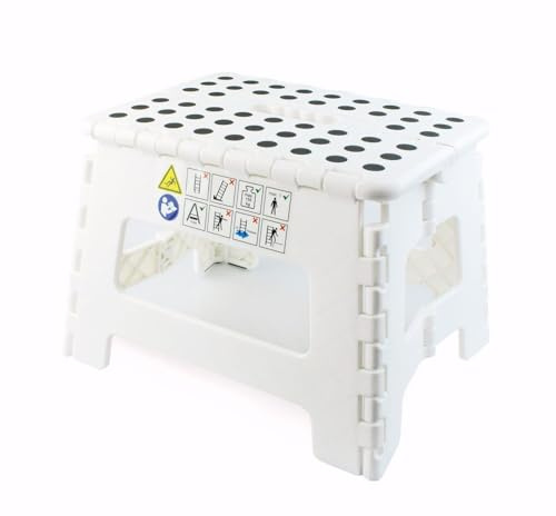 4DOOR Tritthocker/Klapphocker 22 cm hoch/bis zu 150 kg belastbar, leicht faltbar, weiß/schwarz