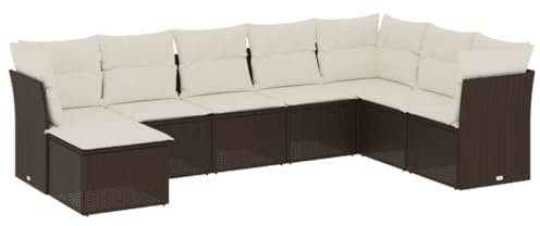 HETFTJN Couch Klein Bierzeltgarnitur Garten Loungemöbel Set Gartengarnitur - 8-TLG. Garten-Sofagarnitur mit Kissen Braun Poly Rattan für Hof Restaurant Café Garten